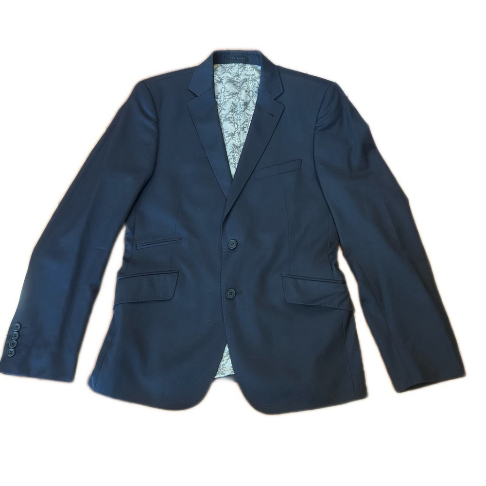 Ted Baker London Designer Wool Blazer 40R Navy Paisley Lining Ticket Pocket Vent
